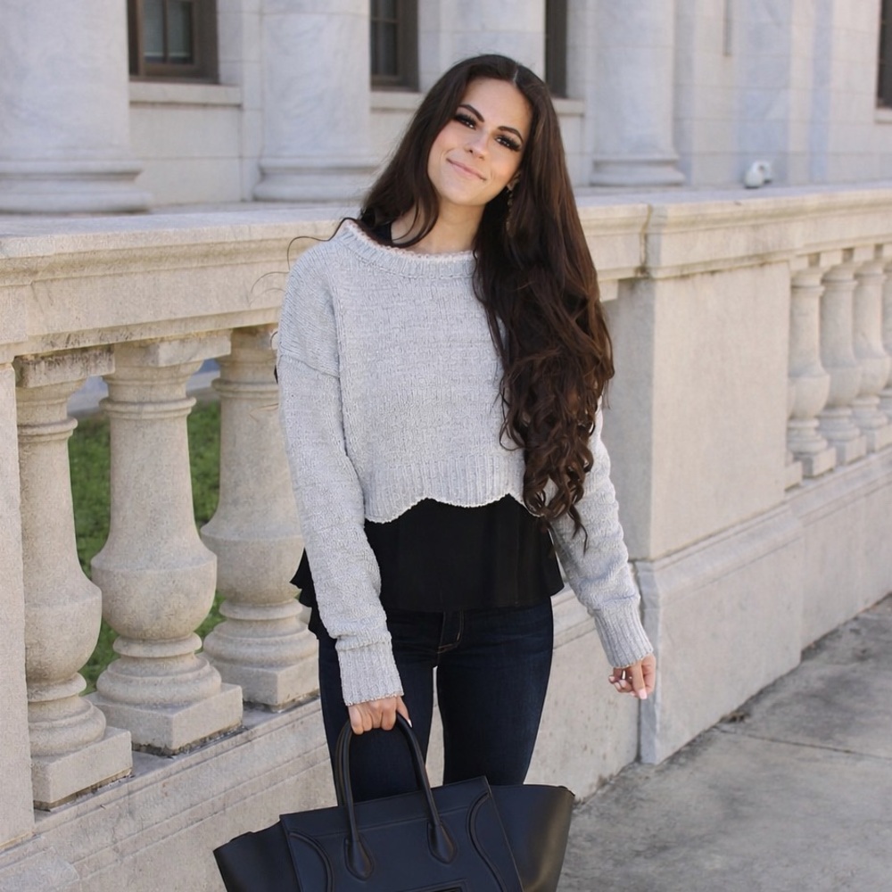 Grey Chenille Scallop Sweater